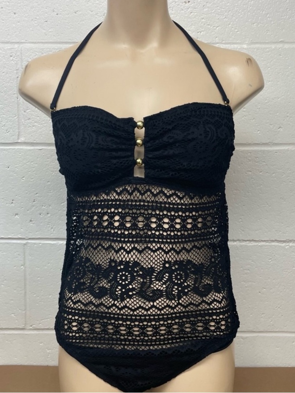 Lauren Ralph Lauren Black Strapless One-Piece Mesh Swim Suit